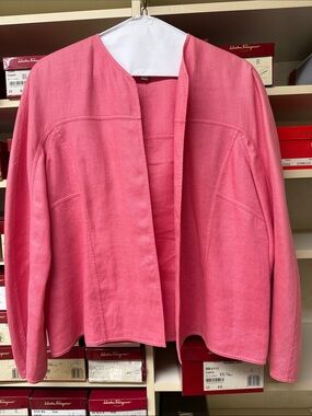 Ellen Tracy 100% linen Coral-Pink Open-Front Jacket